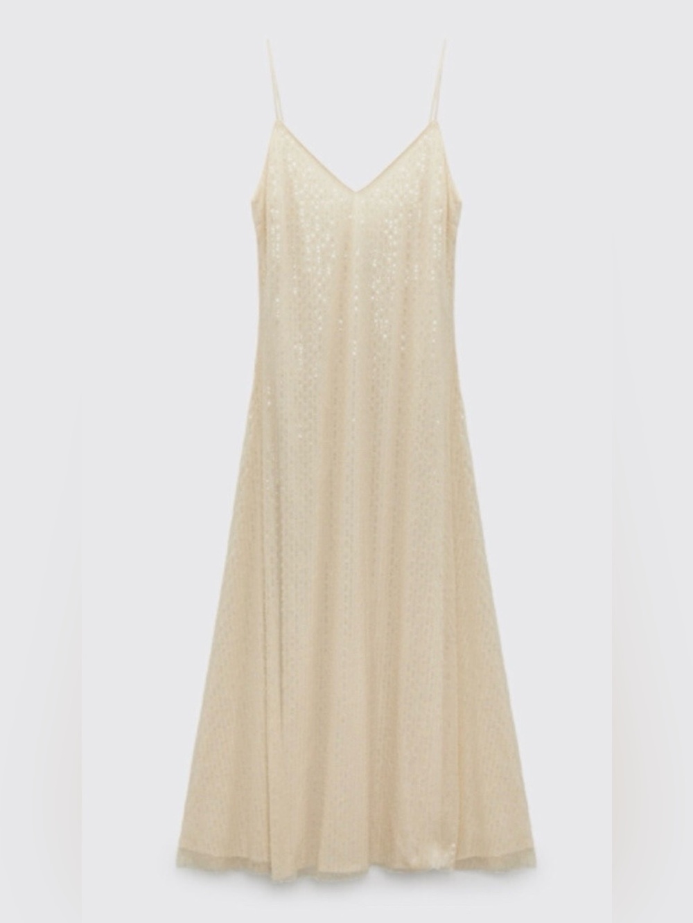 Zara Sequin Slip Maxi Dress in Champagne